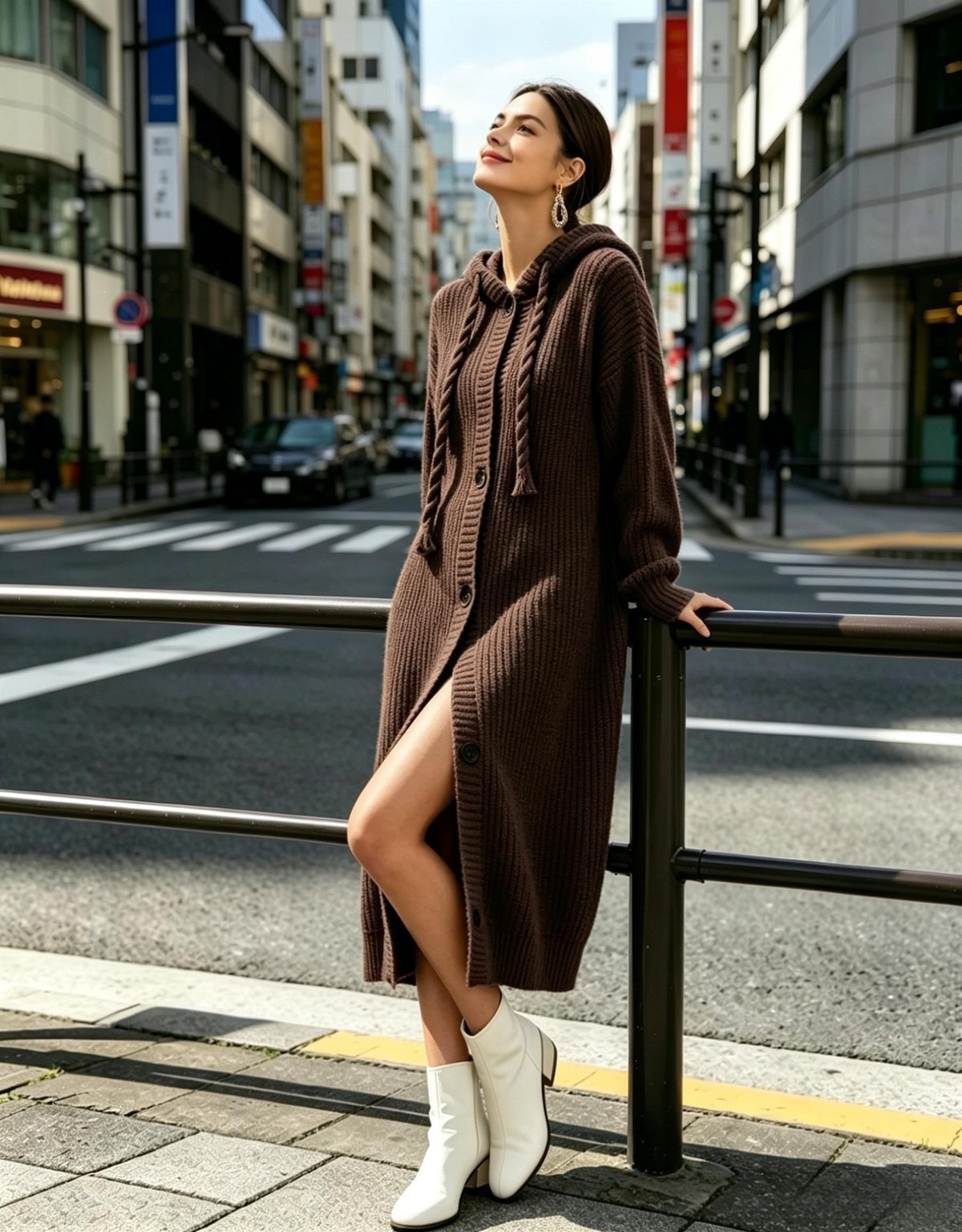 Women's Hooded Sweatshirt Dress – Oversized Drawstring Hoodie Dress