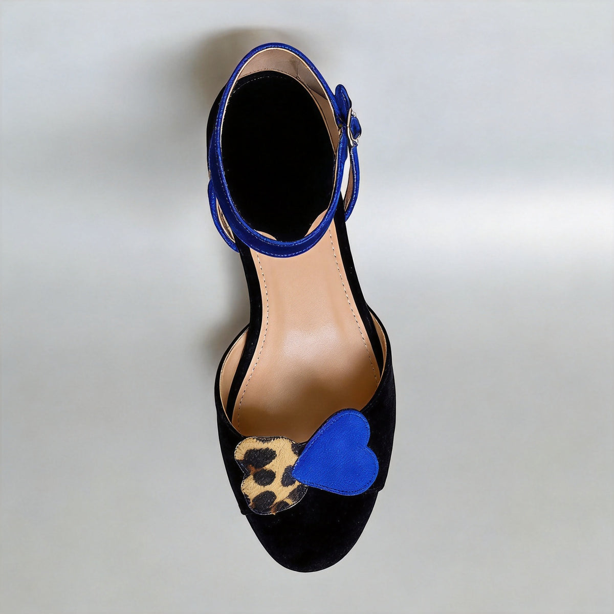 Women's Black Suede French Retro Flat Sandals