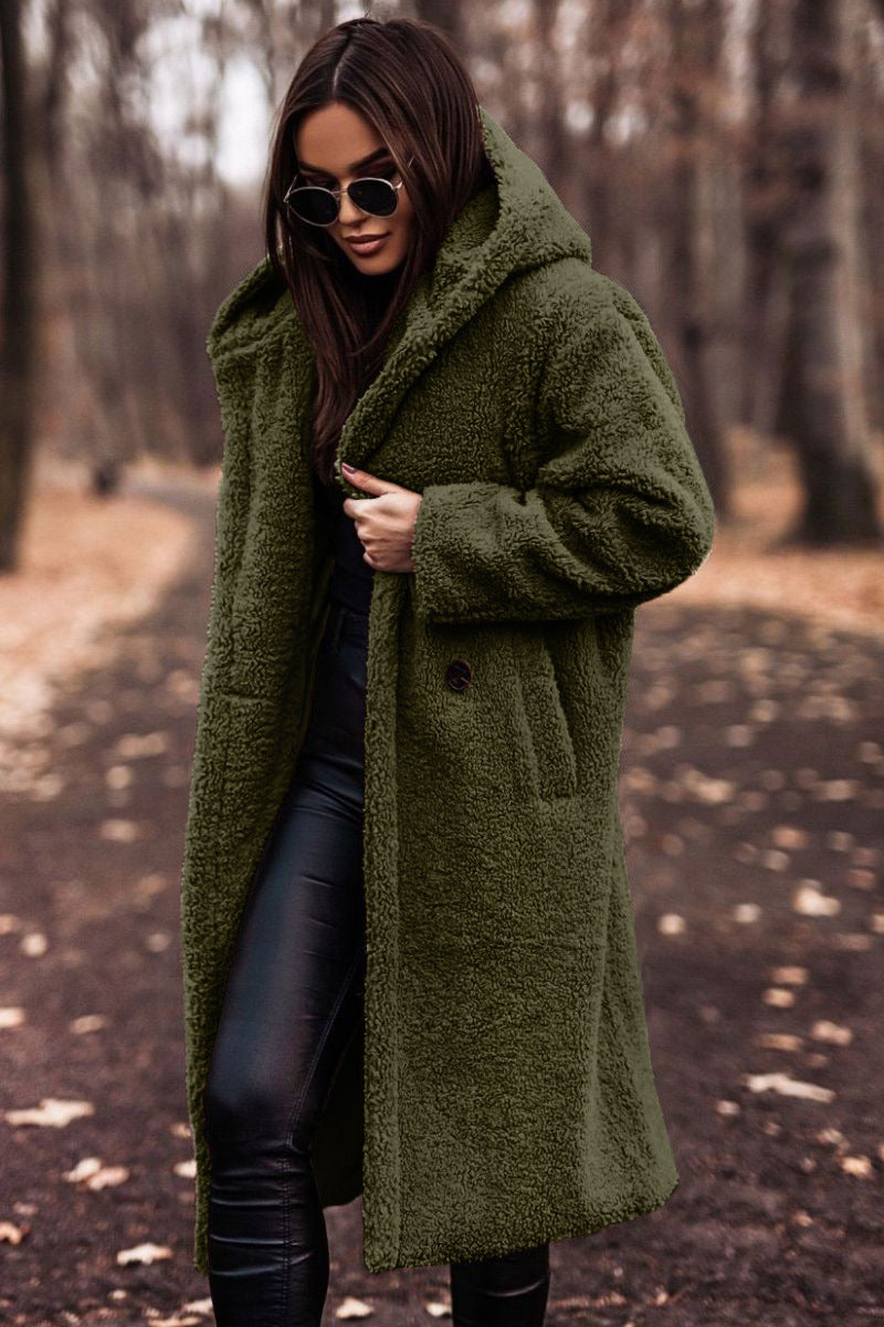 Women's long hooded teddy coat – oversized plush winter coat