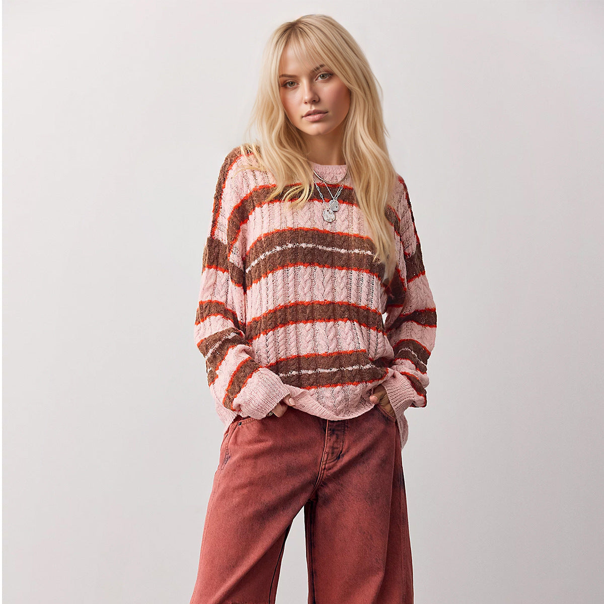 Loose striped sweater for women