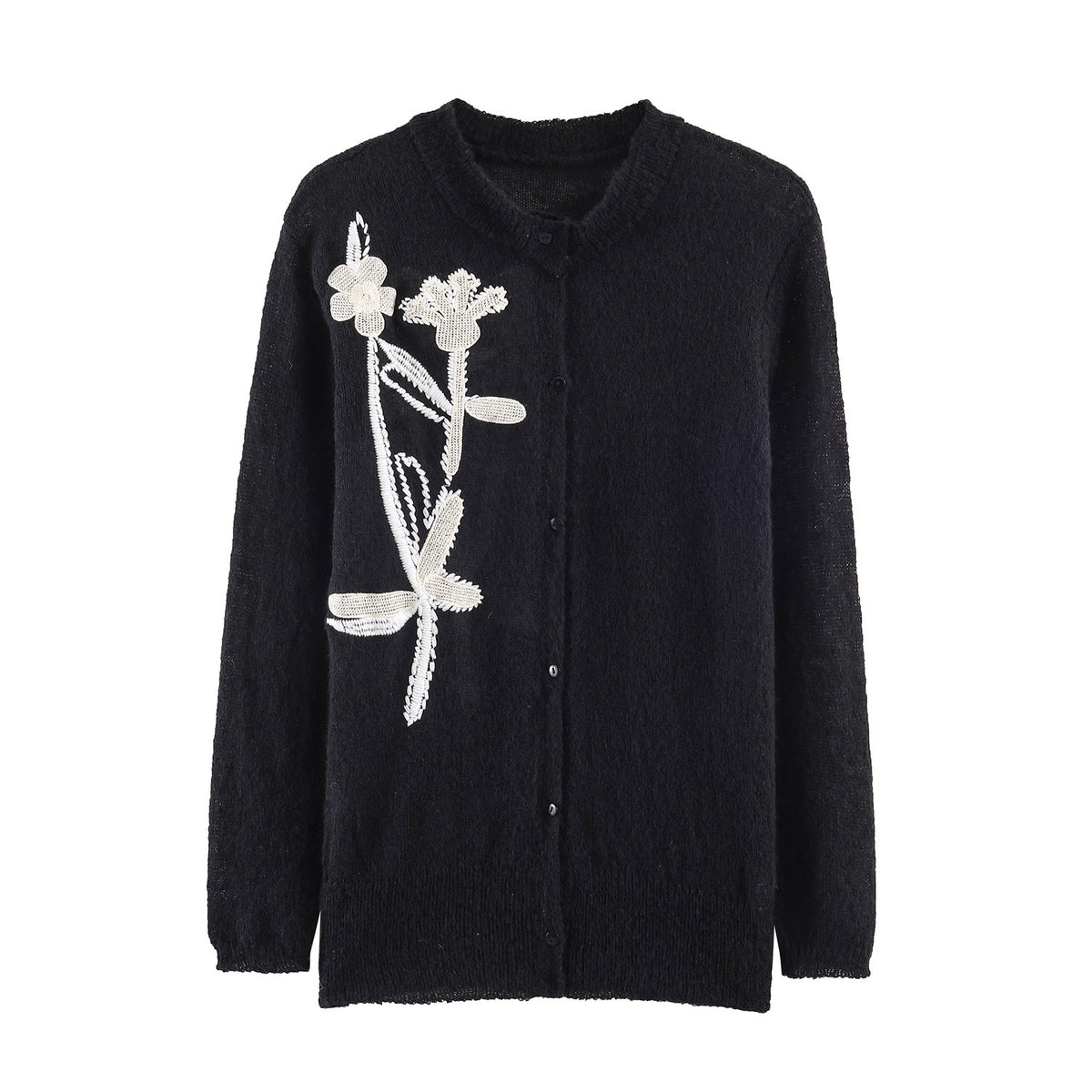 Flower Embroidered Knitted Coat