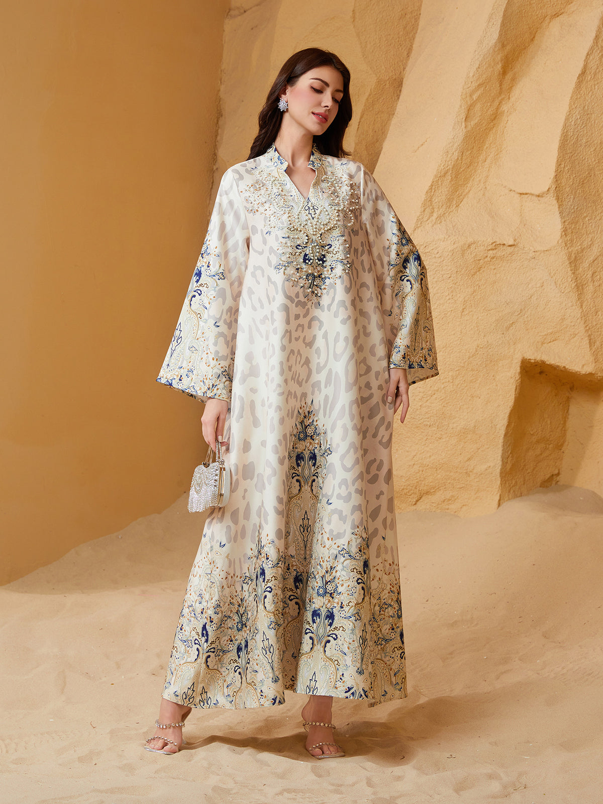 Women's Leopard Print Maxi Dress – Long Sleeve Relaxed Fit