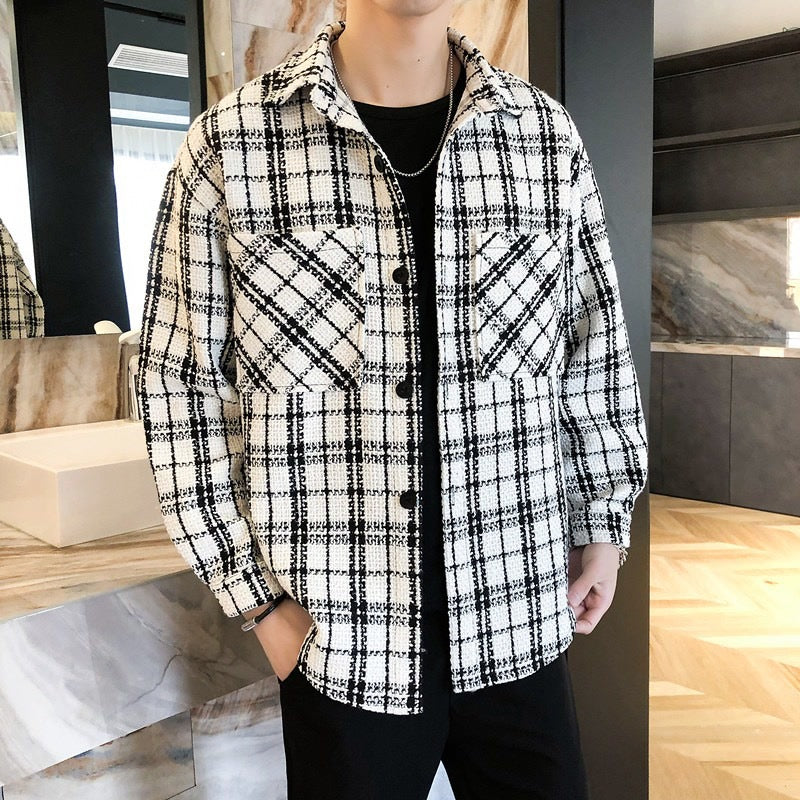 Men's Casual Plaid Long Sleeve Shirt Jacket – Loose Fit