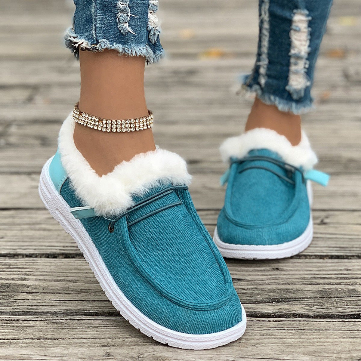 Women's Fuzzy Plush Cotton Shoes – Winter Casual Flats