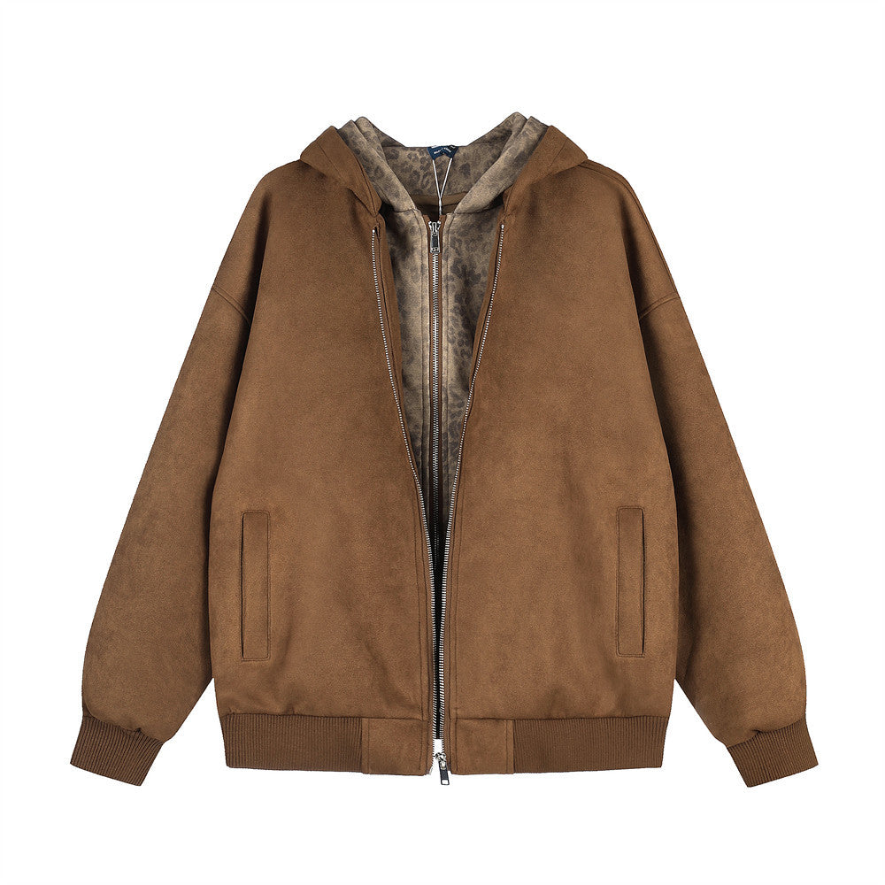 Men's Leopard Print Hooded Jacket – Double Zip Loose Fit Streetwear