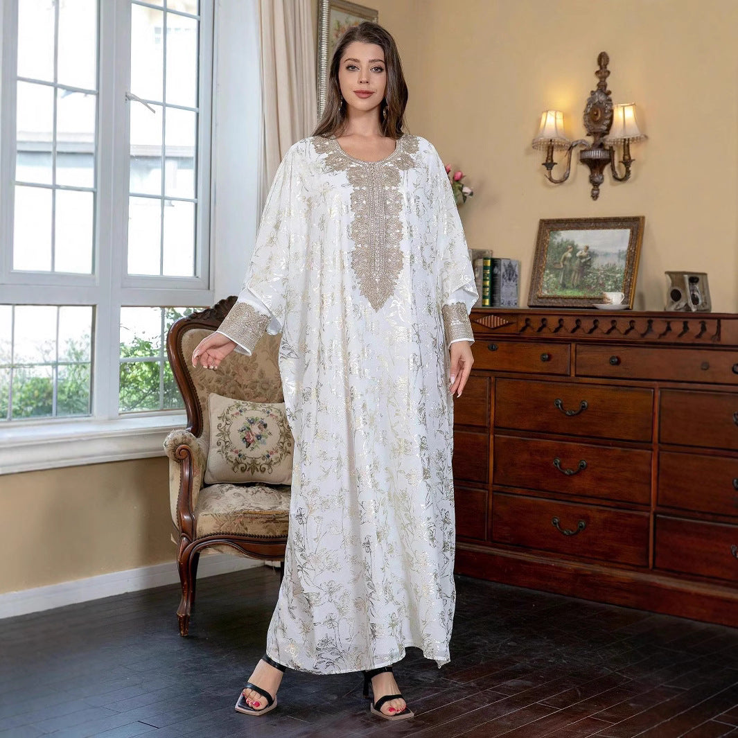 Women's White Layered Maxi Dress – Round Neck Long Sleeve Overlay