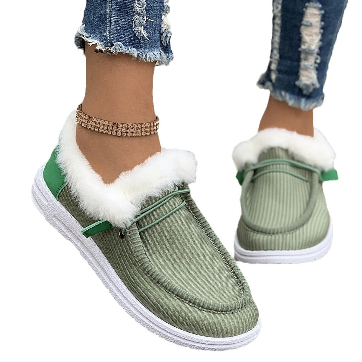 Women's Fuzzy Plush Cotton Shoes – Winter Casual Flats