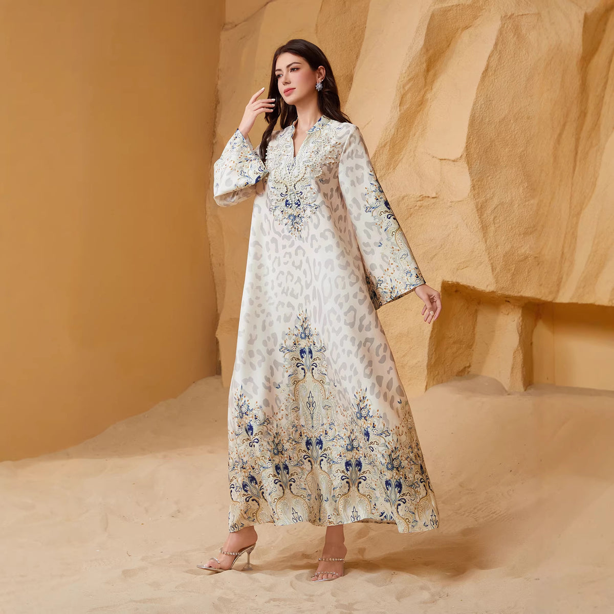 Women's Leopard Print Maxi Dress – Long Sleeve Relaxed Fit
