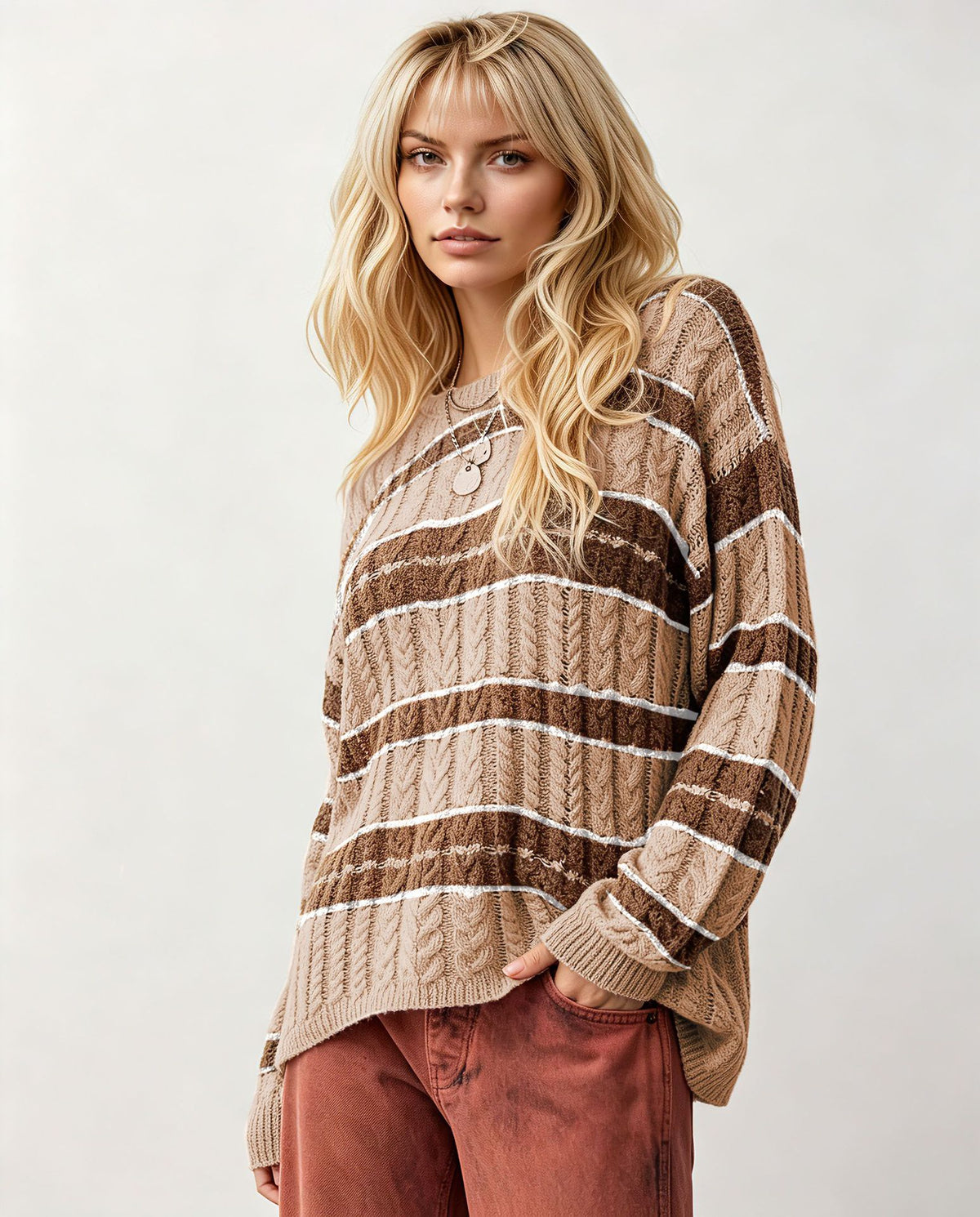 Loose striped sweater for women