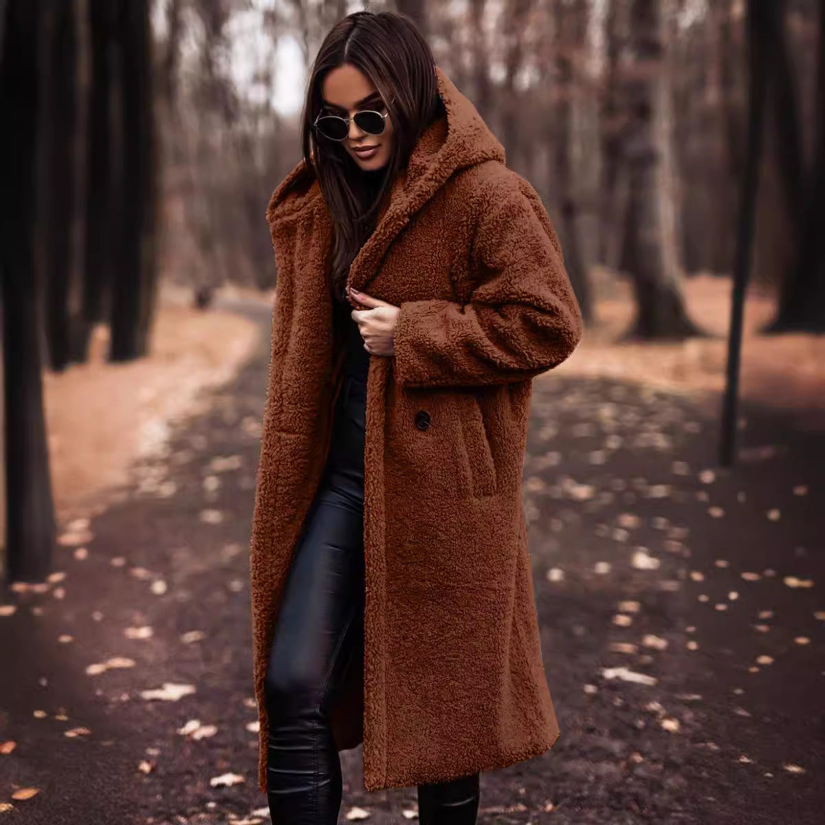 Women's long hooded teddy coat – oversized plush winter coat