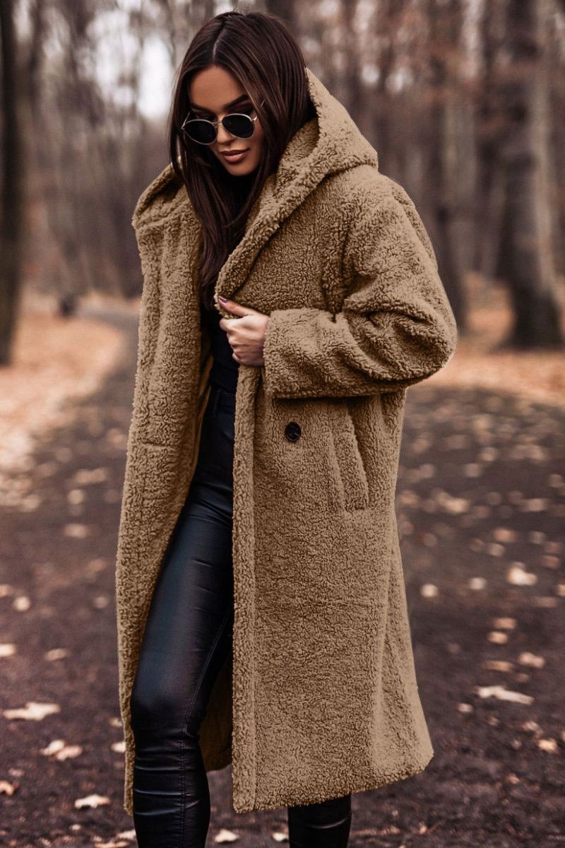 Women's long hooded teddy coat – oversized plush winter coat