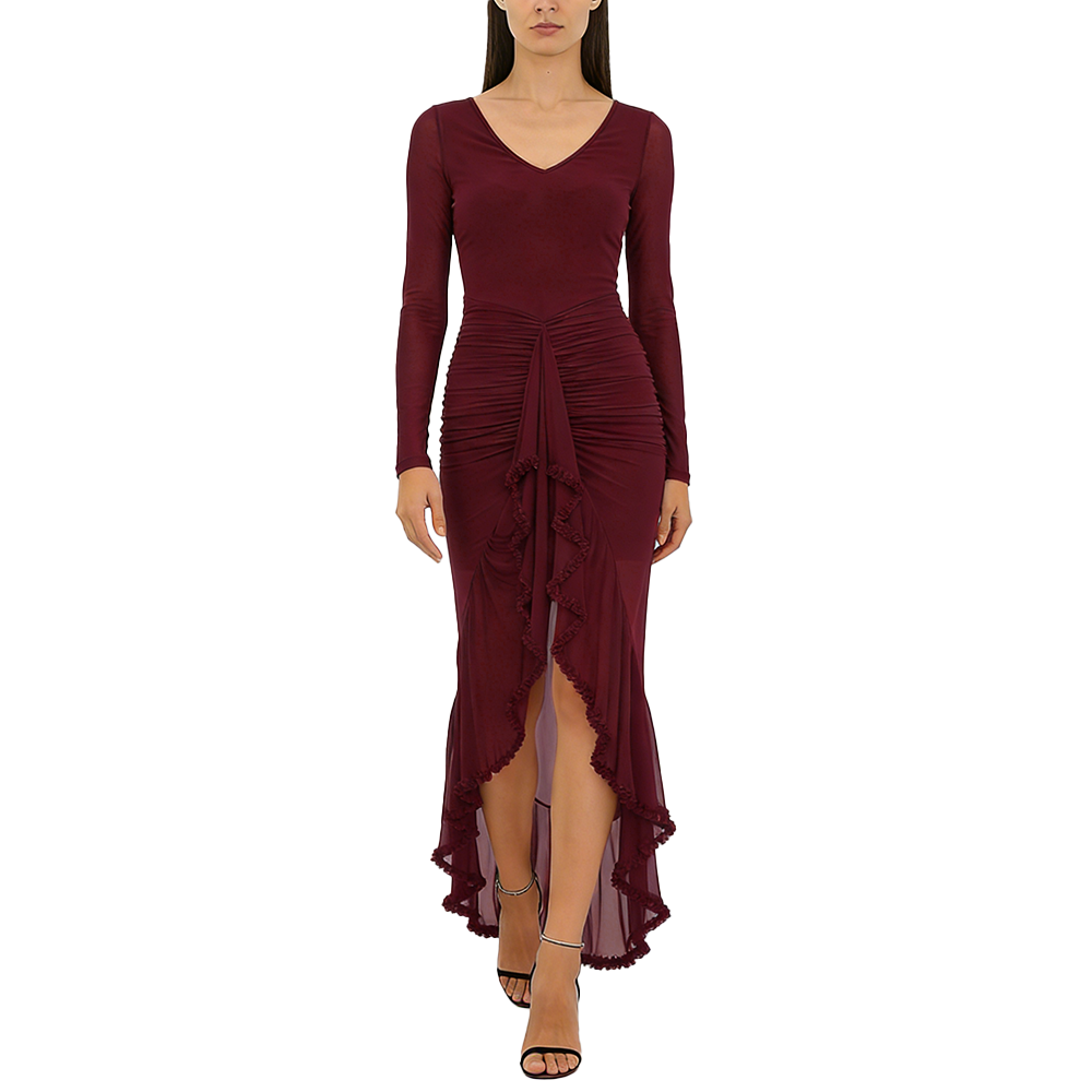 Women's V-Neck Sheer Ruffle Skirt Dress