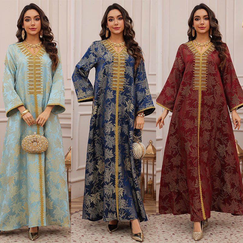 Women's Floral Embroidered Sequin Maxi Dress – Long Sleeve Evening Gown