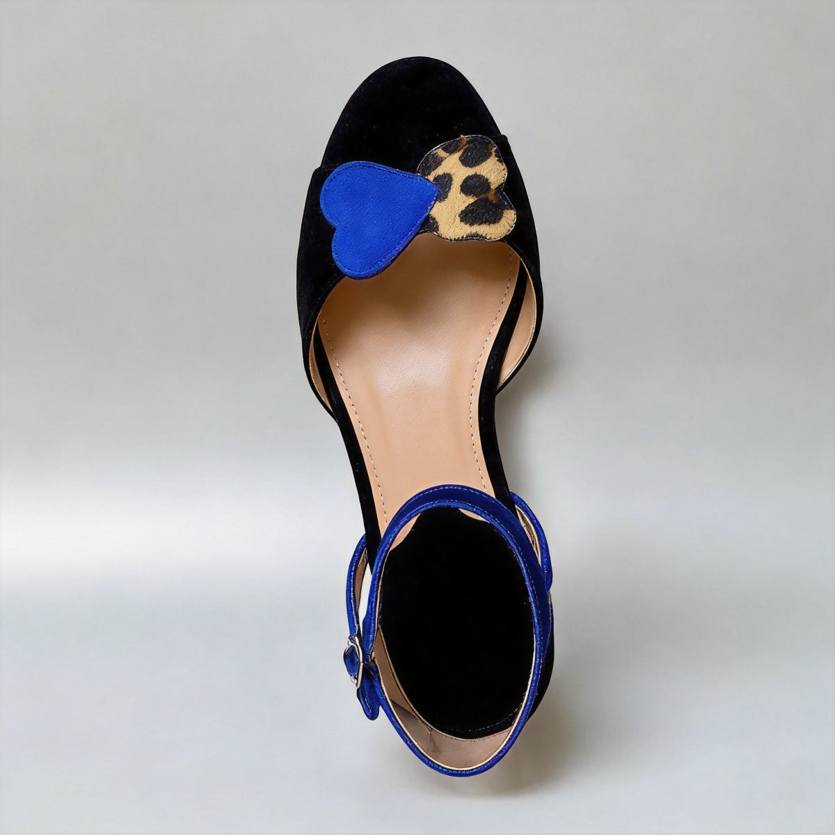 Women's Black Suede French Retro Flat Sandals