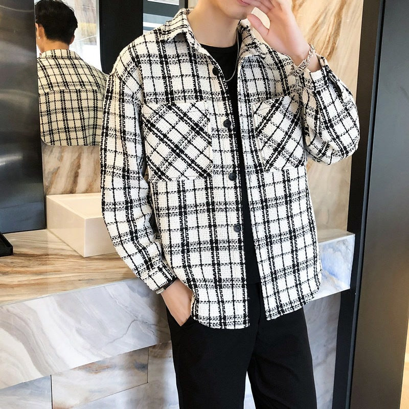 Men's Casual Plaid Long Sleeve Shirt Jacket – Loose Fit