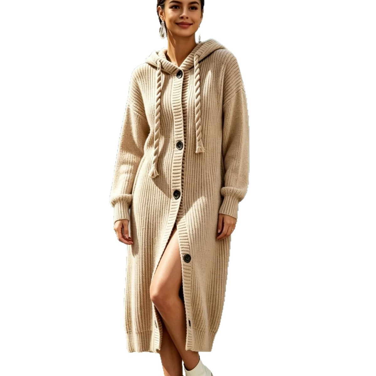 Women's Hooded Sweatshirt Dress – Oversized Drawstring Hoodie Dress