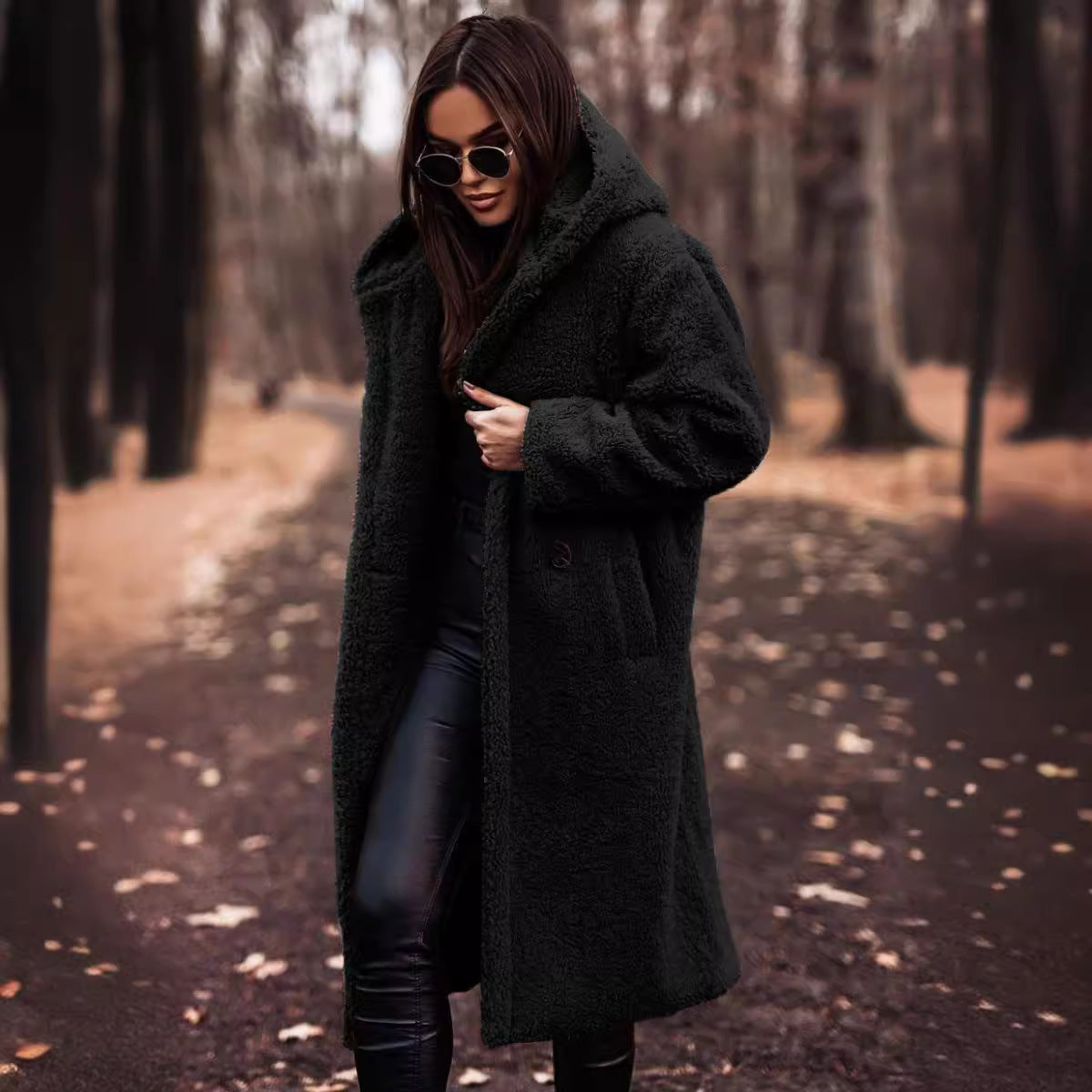 Women's long hooded teddy coat – oversized plush winter coat