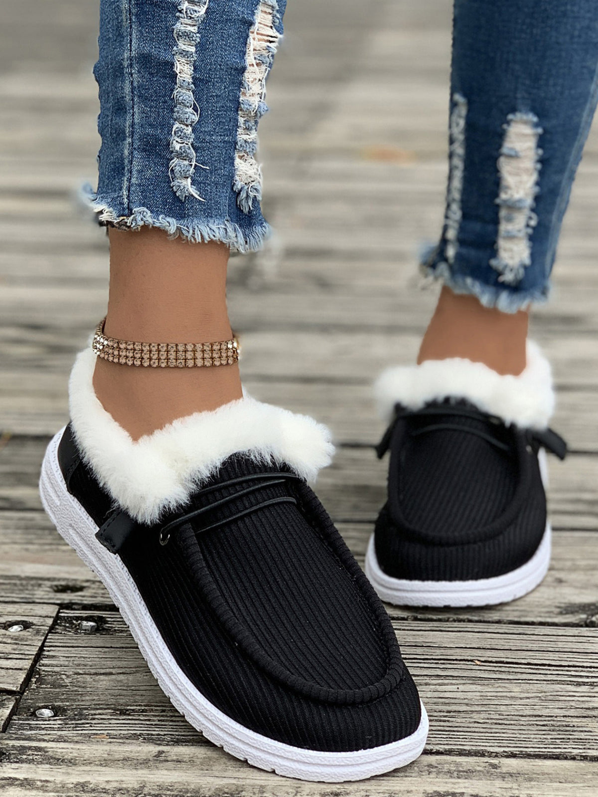 Women's Fuzzy Plush Cotton Shoes – Winter Casual Flats
