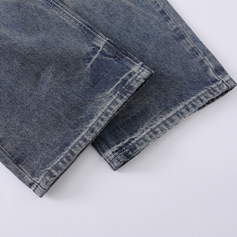 Men's vintage wash wide leg baggy jeans in light blue