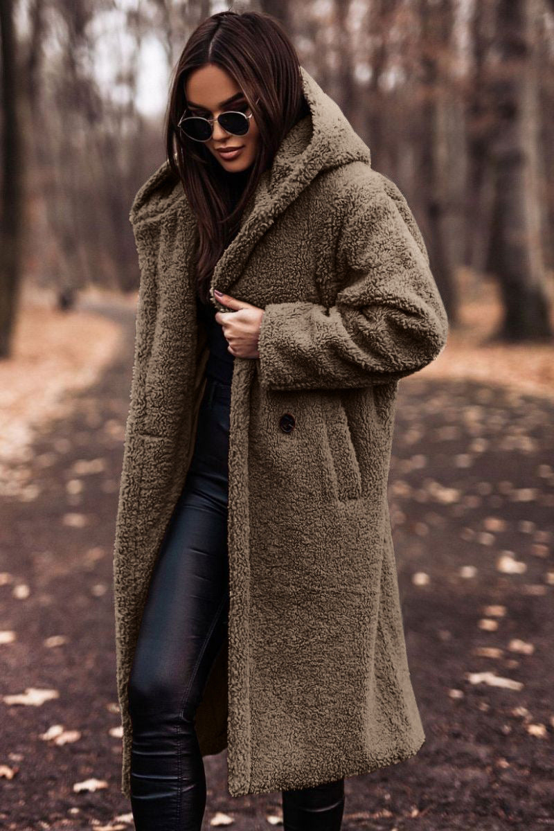 Women's long hooded teddy coat – oversized plush winter coat
