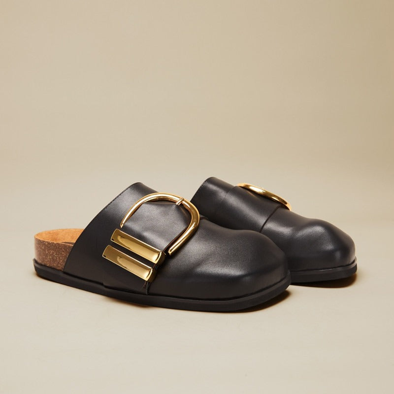 Astrid Buckle Leather Mules | Closed-Toe Slip-On Clogs