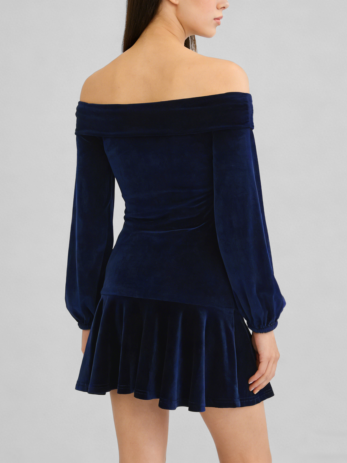 Elegant Velvet Off-Shoulder Lantern Sleeve Dress