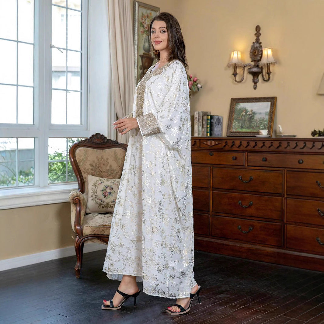 Women's White Layered Maxi Dress – Round Neck Long Sleeve Overlay
