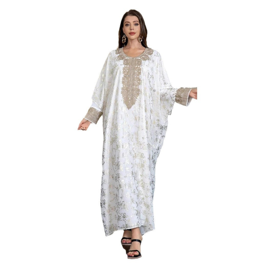 Women's White Layered Maxi Dress – Round Neck Long Sleeve Overlay