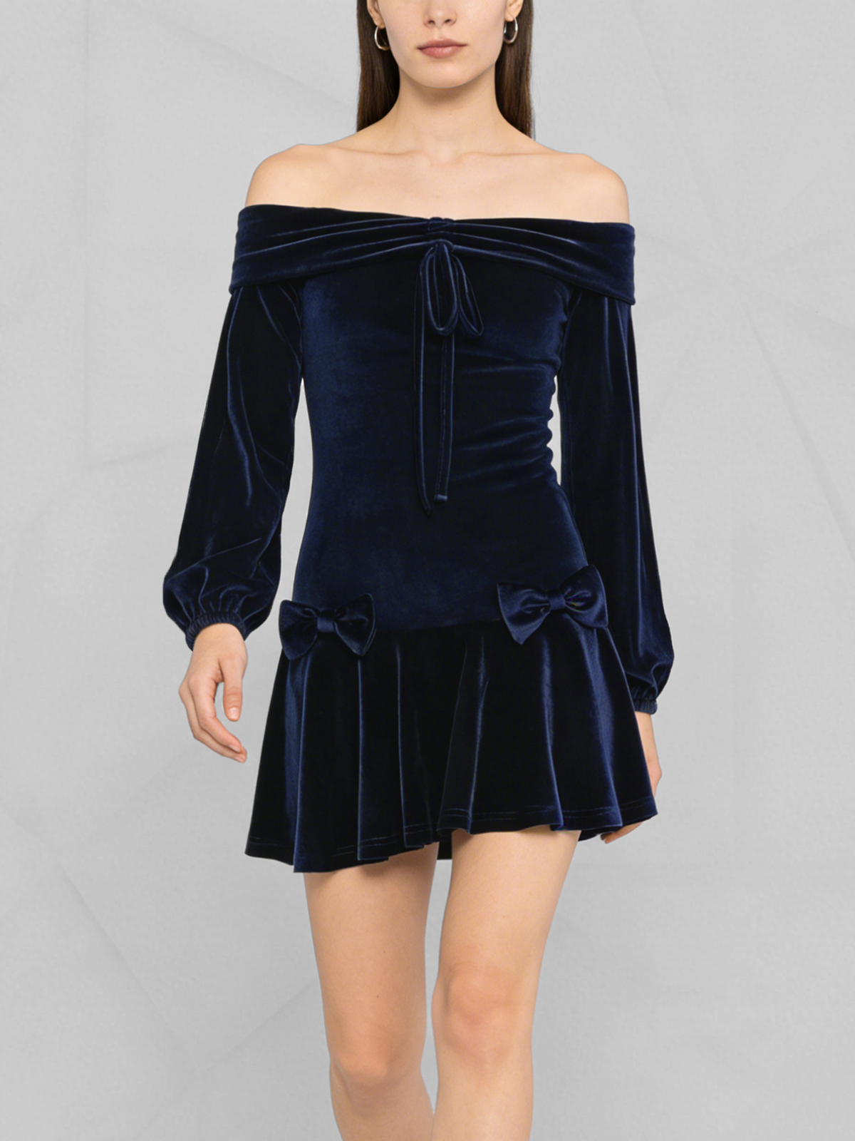 Elegant Velvet Off-Shoulder Lantern Sleeve Dress