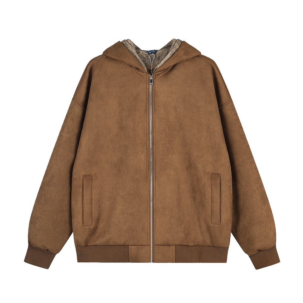 Men's Leopard Print Hooded Jacket – Double Zip Loose Fit Streetwear