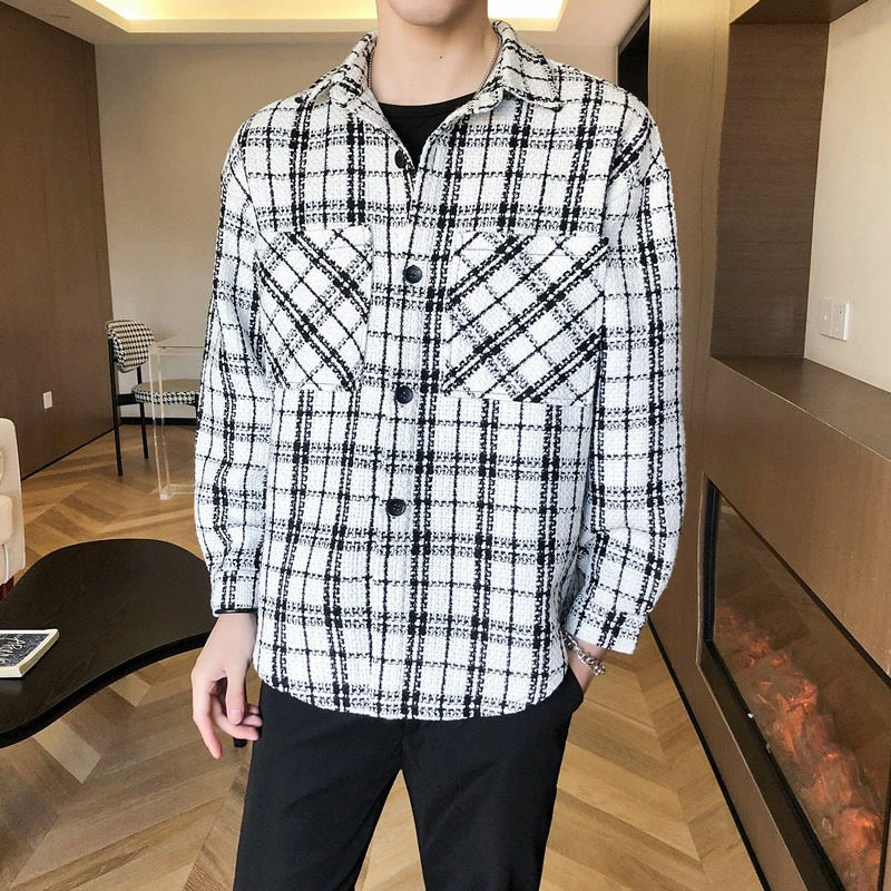 Men's Casual Plaid Long Sleeve Shirt Jacket – Loose Fit