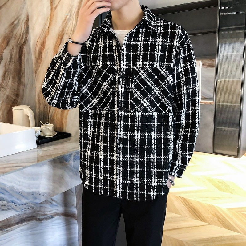 Men's Casual Plaid Long Sleeve Shirt Jacket – Loose Fit