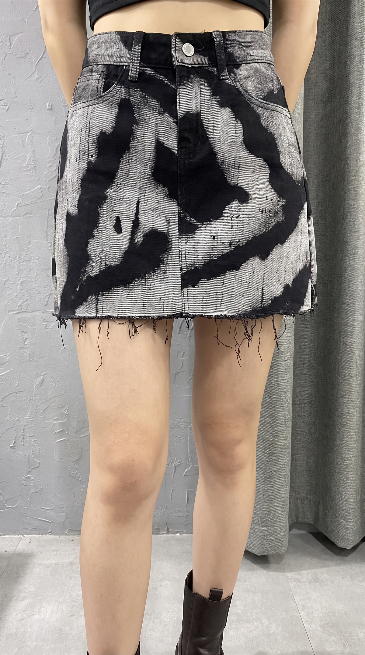 Women's High-Waist Contrast Stripe Denim Mini Skirt | Summer A-Line Denim Skirt