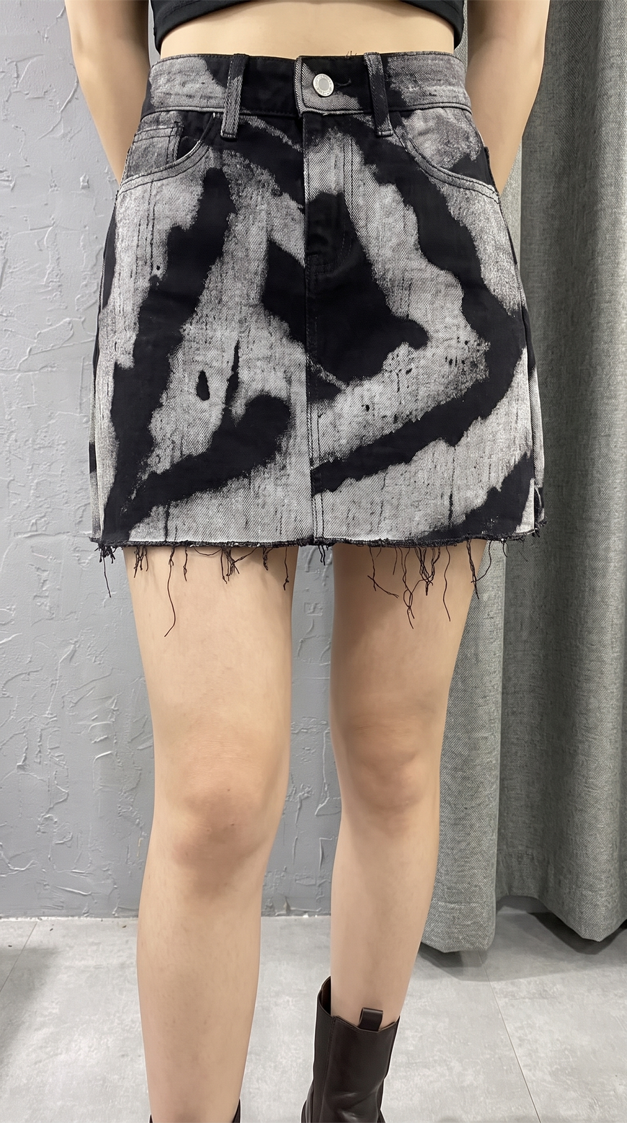 Women's High-Waist Contrast Stripe Denim Mini Skirt | Summer A-Line Denim Skirt