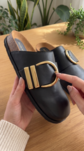 Astrid Buckle Leather Mules | Closed-Toe Slip-On Clogs