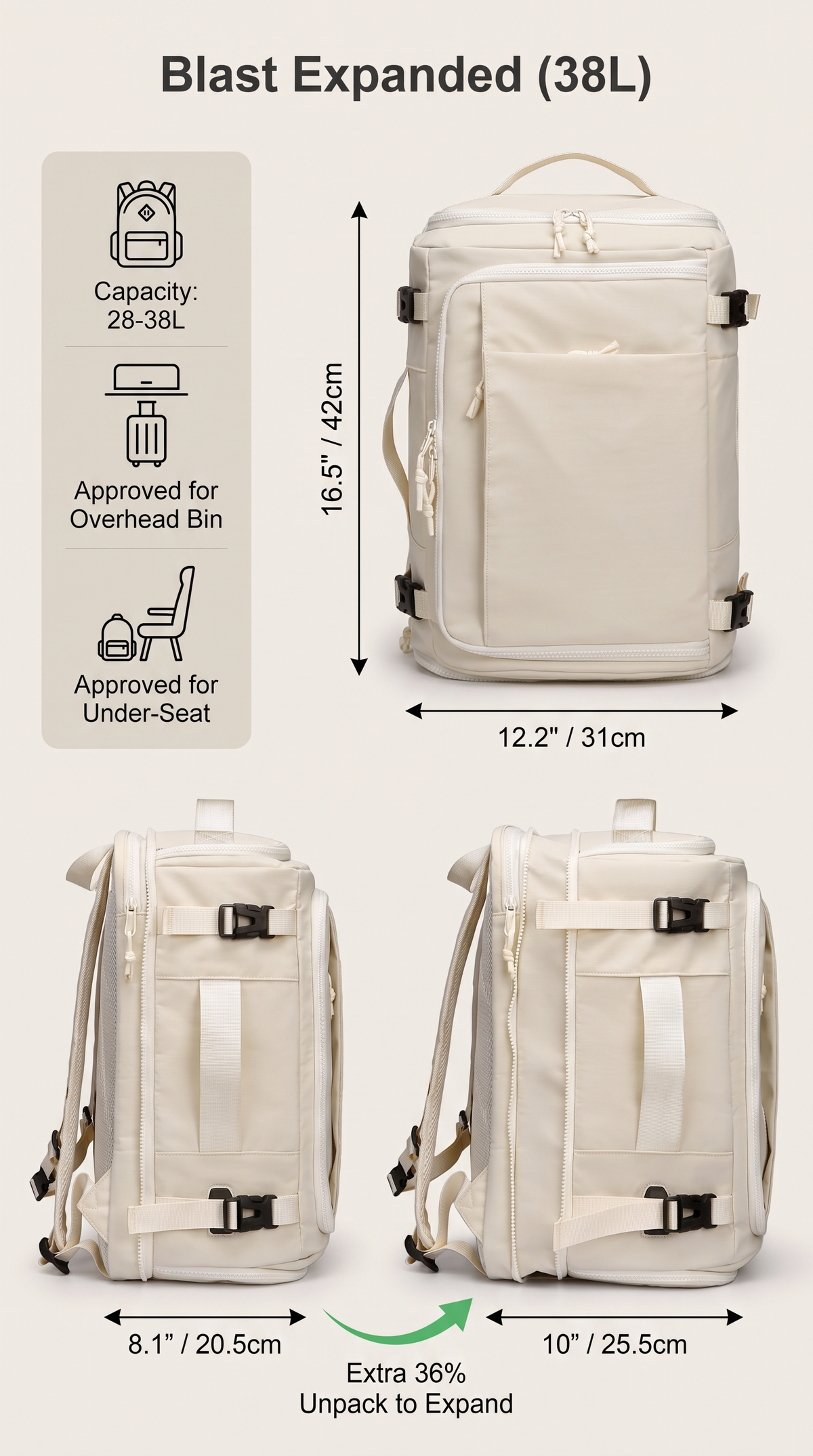 SableAir® 38L Expandable Travel Backpack + Free Gift