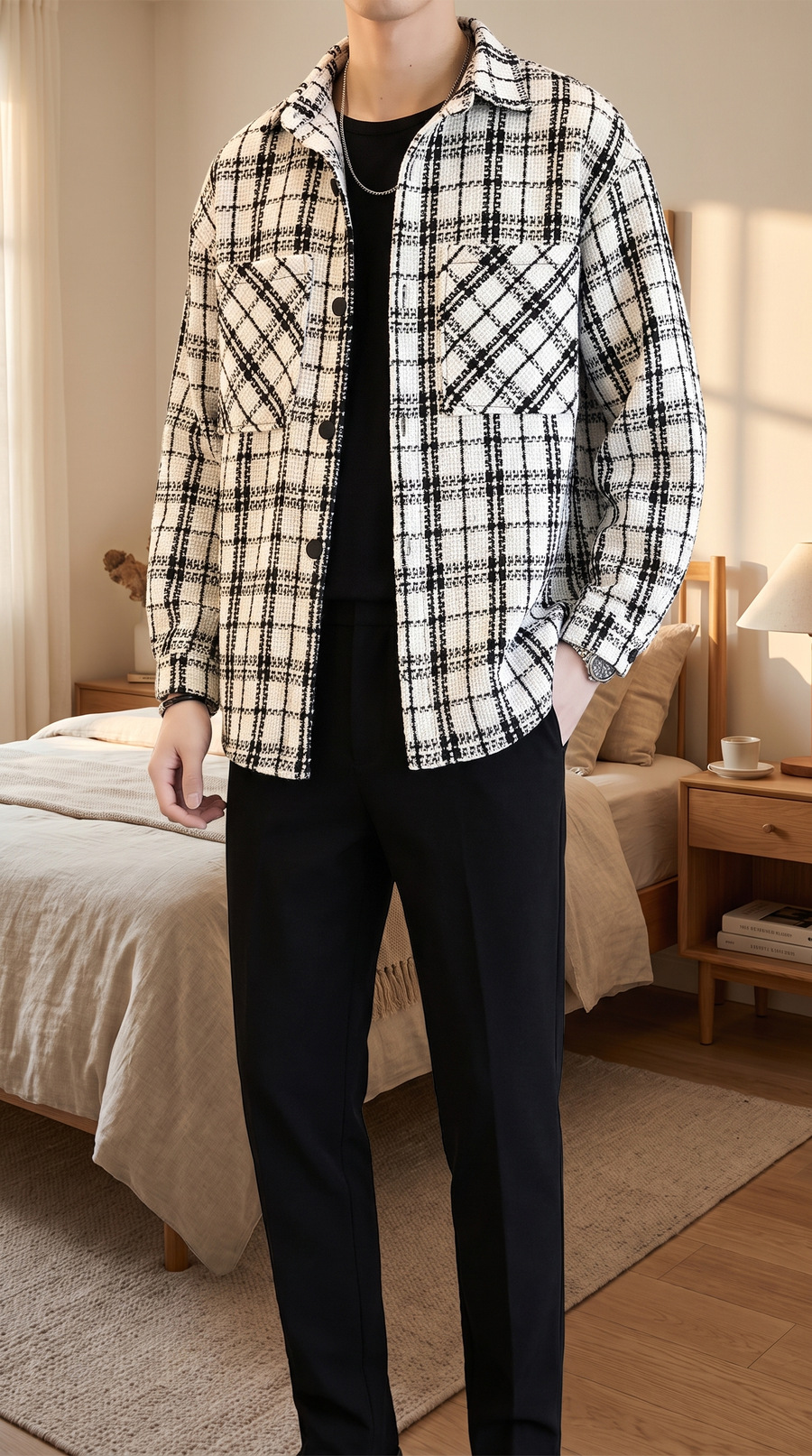 Men's Casual Plaid Long Sleeve Shirt Jacket – Loose Fit