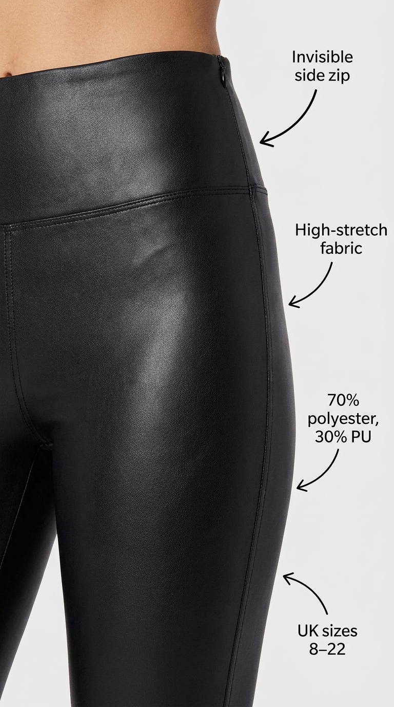 Black Faux Leather Leggings – Stretch Skinny Fit with Side Zip