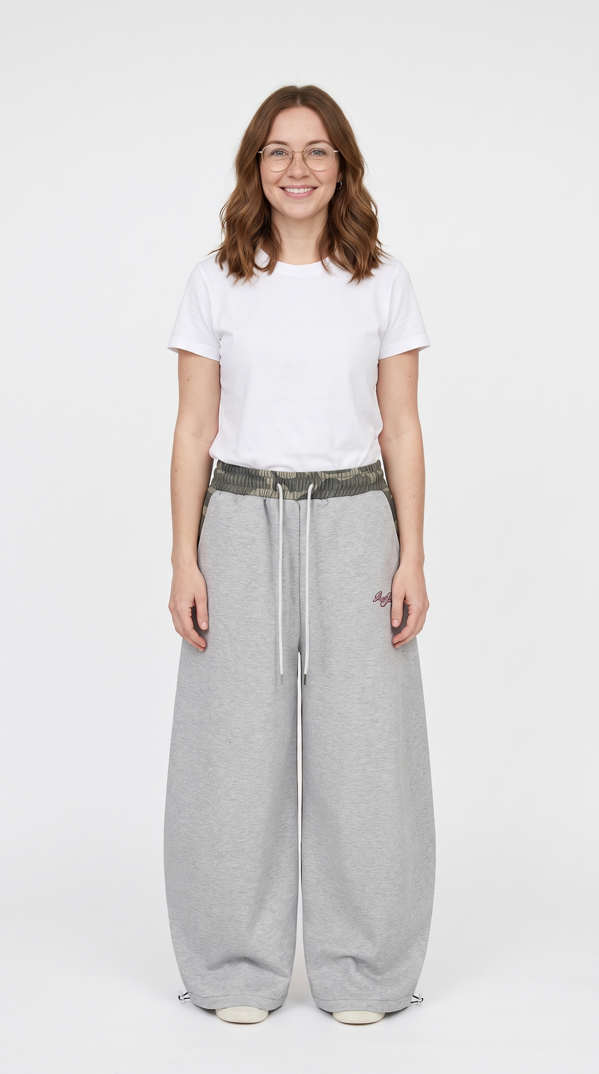 Women's Camo Wide Leg Joggers – Panelled Drawstring Sweatpants
