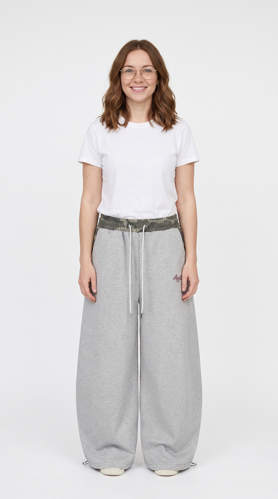 Women's Camo Wide Leg Joggers – Panelled Drawstring Sweatpants