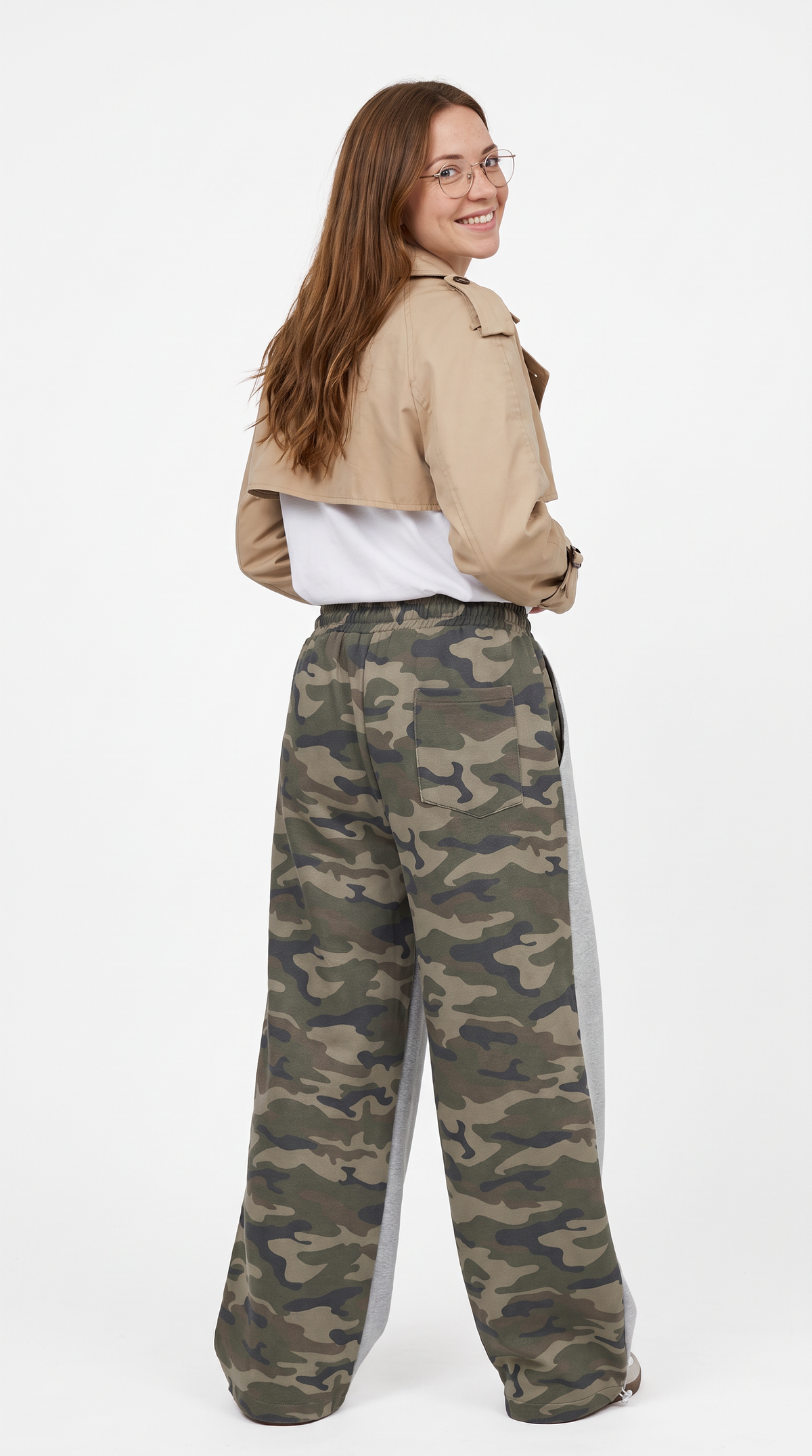 Women's Camo Wide Leg Joggers – Panelled Drawstring Sweatpants