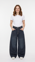 Women's Distressed Wide Leg Jeans – Embroidered High Waist Baggy Denim