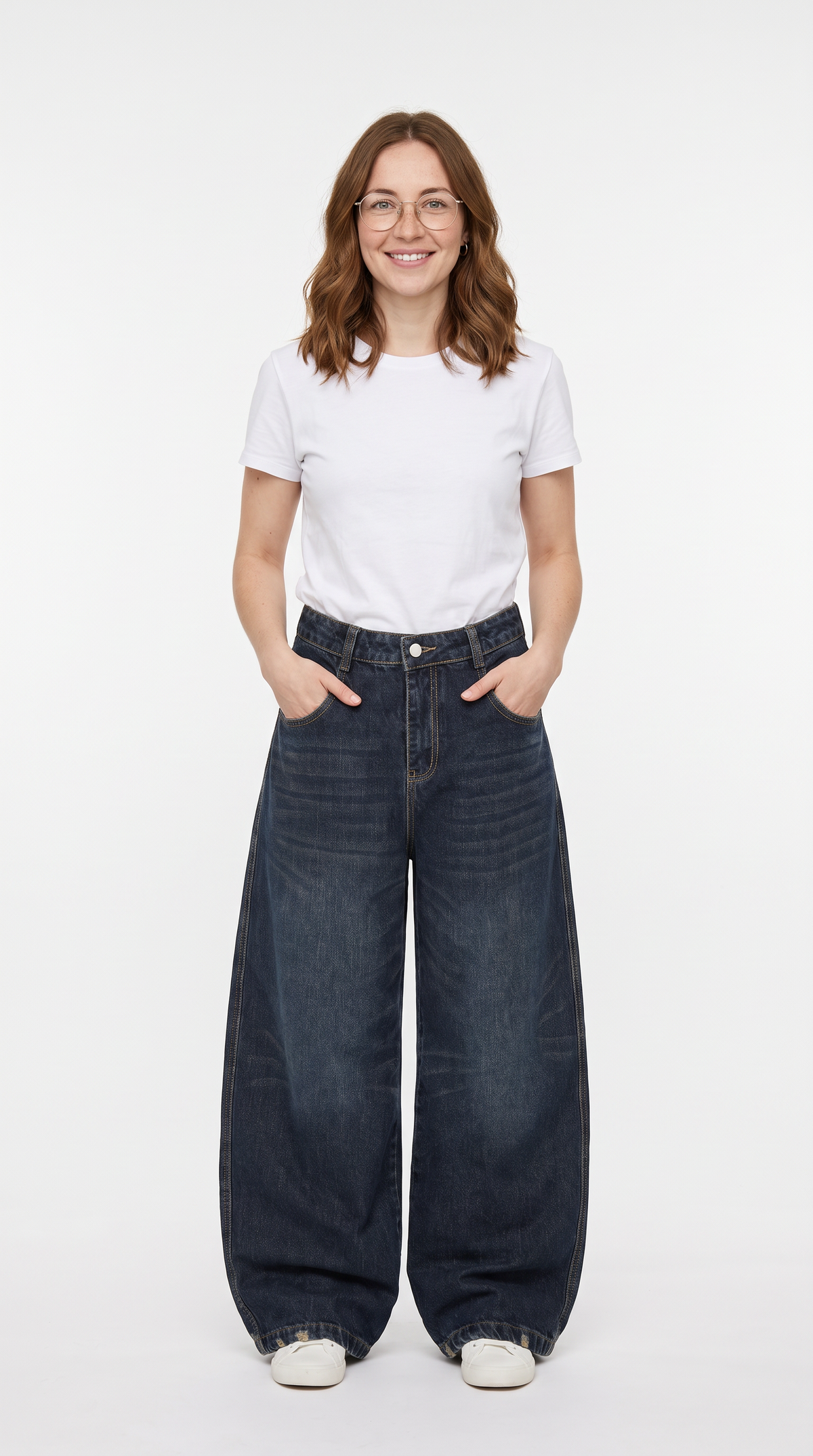 Women's Distressed Wide Leg Jeans – Embroidered High Waist Baggy Denim