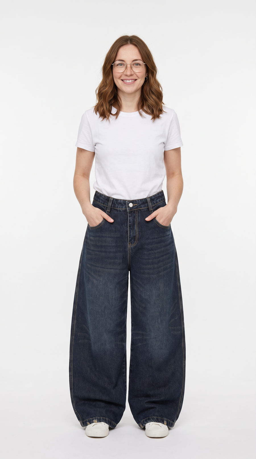 Women's Distressed Wide Leg Jeans – Embroidered High Waist Baggy Denim