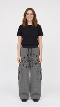 Women's Striped Star Print Cargo Trousers – Wide Leg Drawstring Joggers