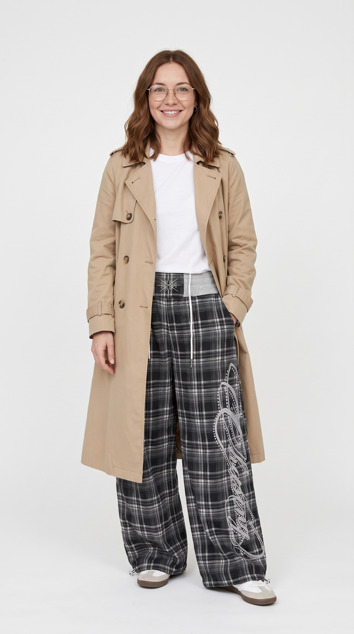 Women's Plaid Wide Leg Joggers – Rhinestone Colour Block Streetwear Trousers