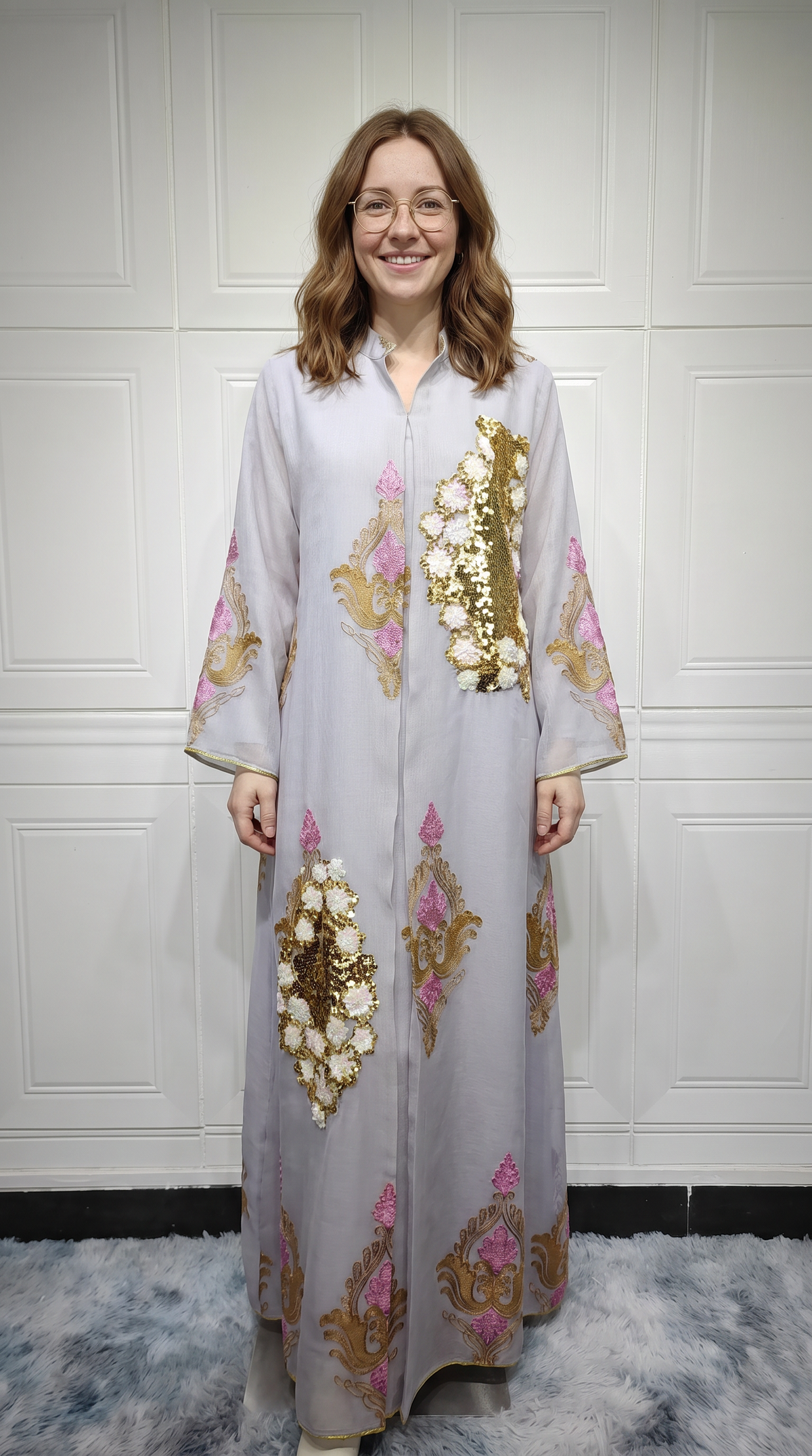 Women's Beaded Sequin Evening Gown – Long Sleeve Floor-Length Maxi Dress