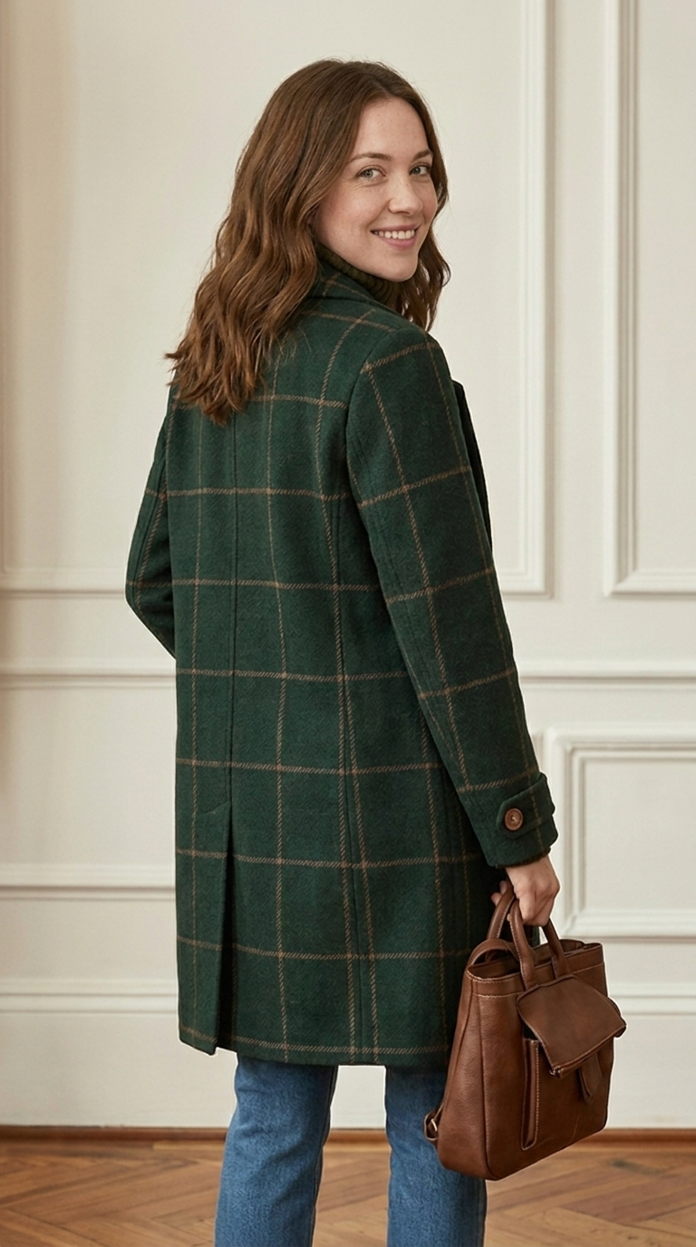 Fashion Plaid Wool Coat – Vintage Style Wool Blend