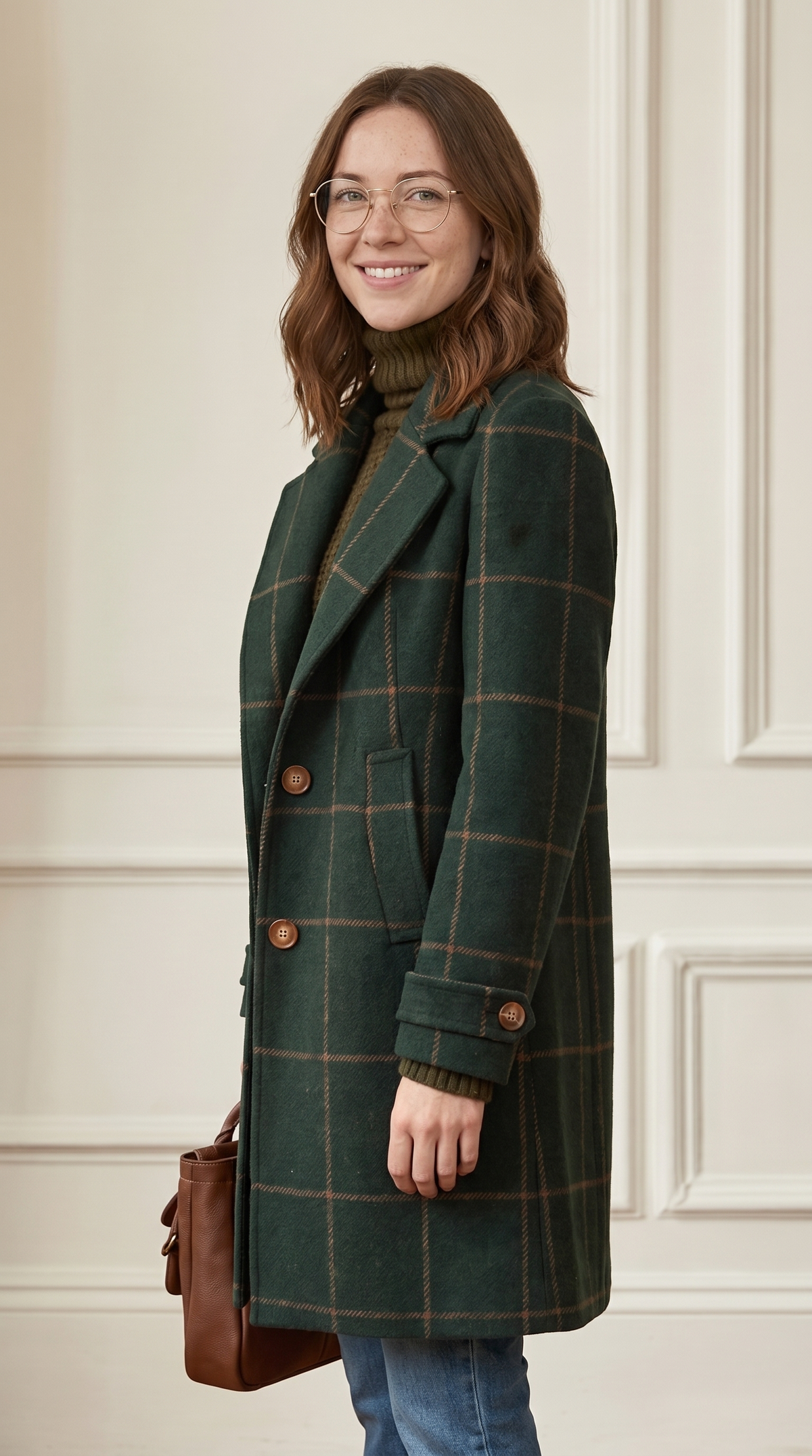 Fashion Plaid Wool Coat – Vintage Style Wool Blend